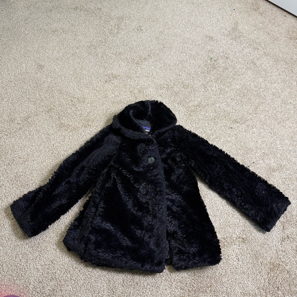 Patagonia Girl XSmall 5/6 Pelage Jacket High Pile Black 2014 Button Front Fleece